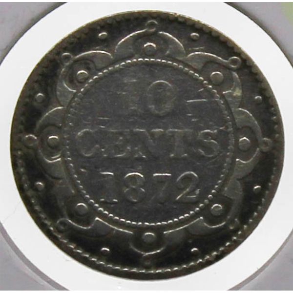 1872 H NEWFOUNDLAND SILVER 10 CENT COIN