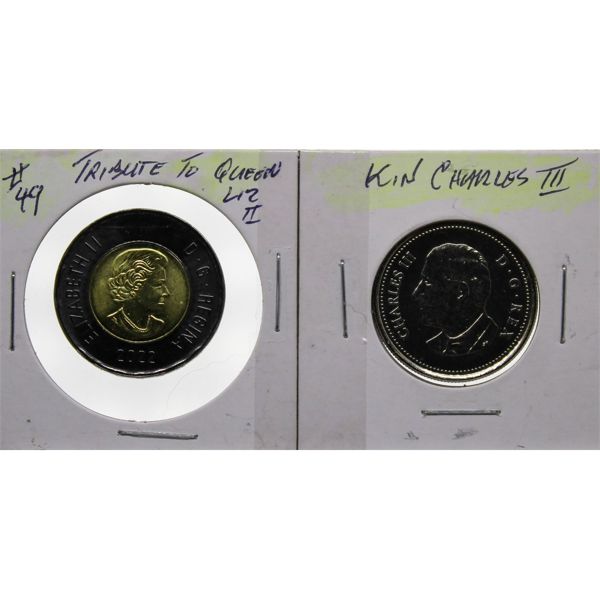 2022 QUEEN LIZ MEM. $2 & 2023 KING CHARLES COINS