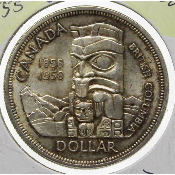 1958 B.C. CANADA TOTEM POLE SILVER DOLLAR