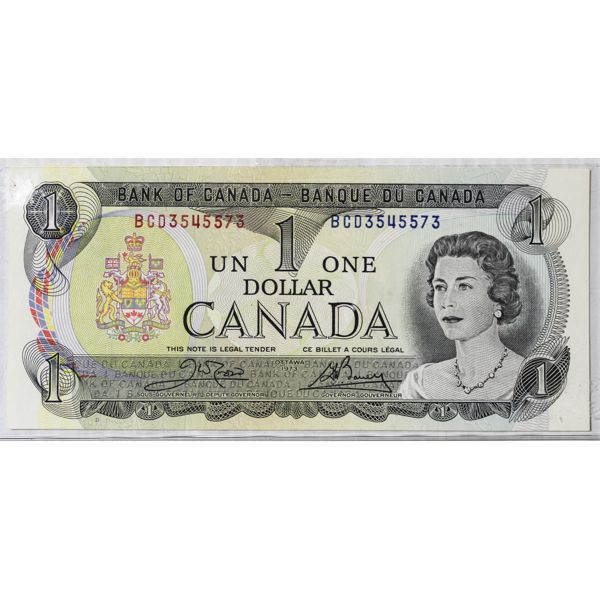 1973 POKER HAND CANADIAN $1 BANKNOTE 3S & 5S