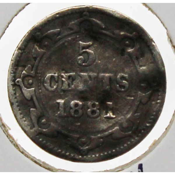 1881 NEWFOUNDLAND SILVER 5 CENT COIN