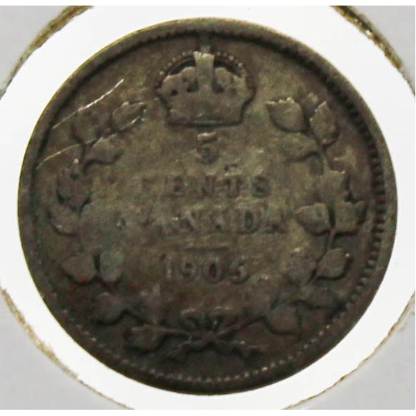 1906 CANADIAN SILVER 5 CENT COIN