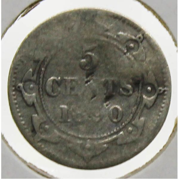 1890 NEWFOUNDLAND SILVER 5 CENT COIN
