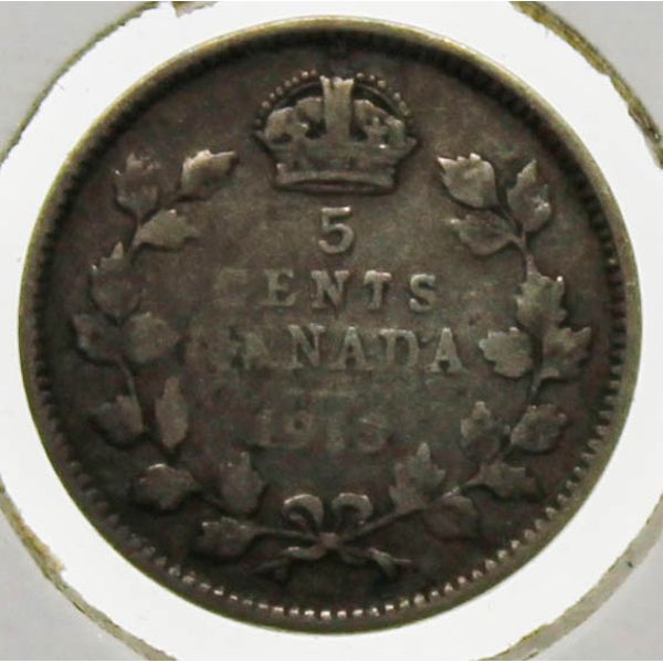 1913 CANADIAN SILVER 5 CENT COIN