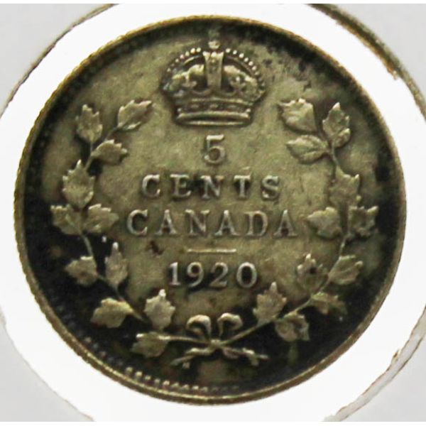 1920 CANADIAN SILVER 5 CENT COIN