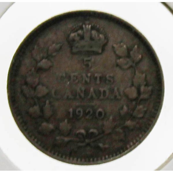 1920 CANADIAN SILVER 5 CENT COIN