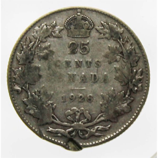 1928 CANADIAN SILVER 25 CENT COIN