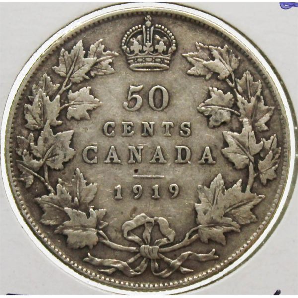 1919 CANADIAN SILVER 50 CENT COIN