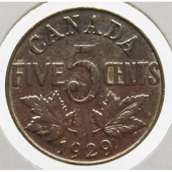 1929 CANADIAN V.F. 5 CENT COIN