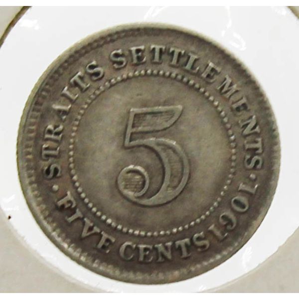 1901 MALAYSIA SILVER QUEEN VICTORIA 5 CENT COIN