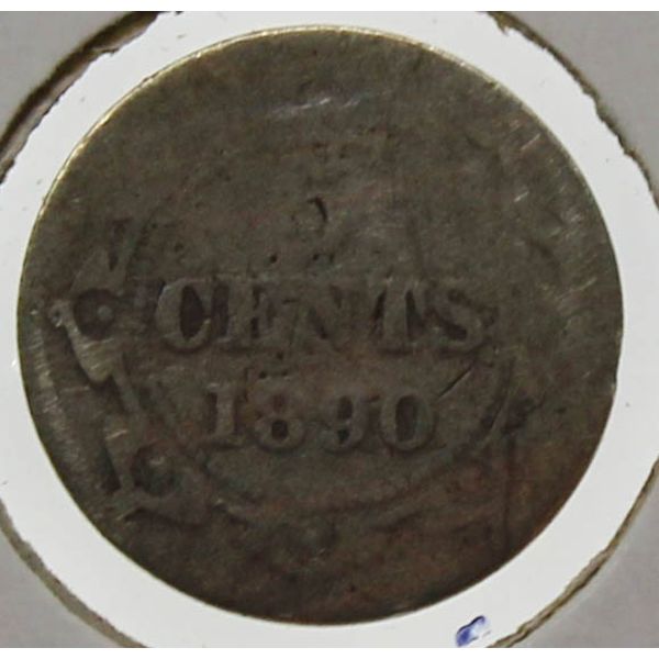 1890 NEWFOUNDLAND SILVER 5 CENT COIN