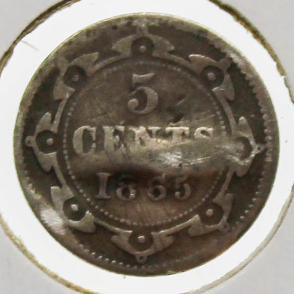 1865 NEWFOUNDLAND SILVER 5 CENT COIN