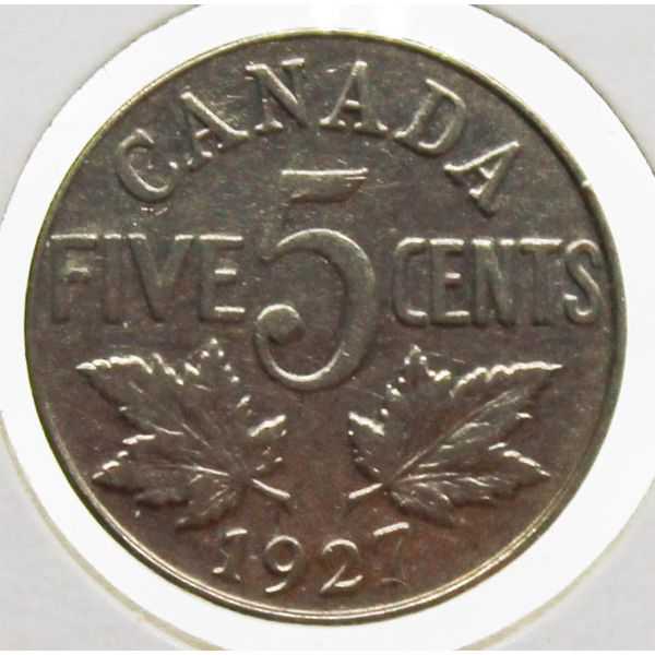 1927 CANADIAN V.F. 5 CENT COIN