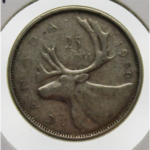 1959 CANADIAN SILVER 25 CENT COIN