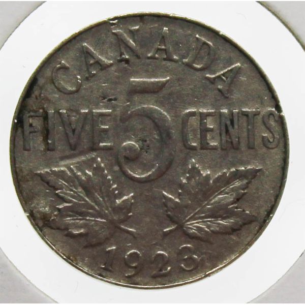 1923 CANADIAN 5 CENT COIN