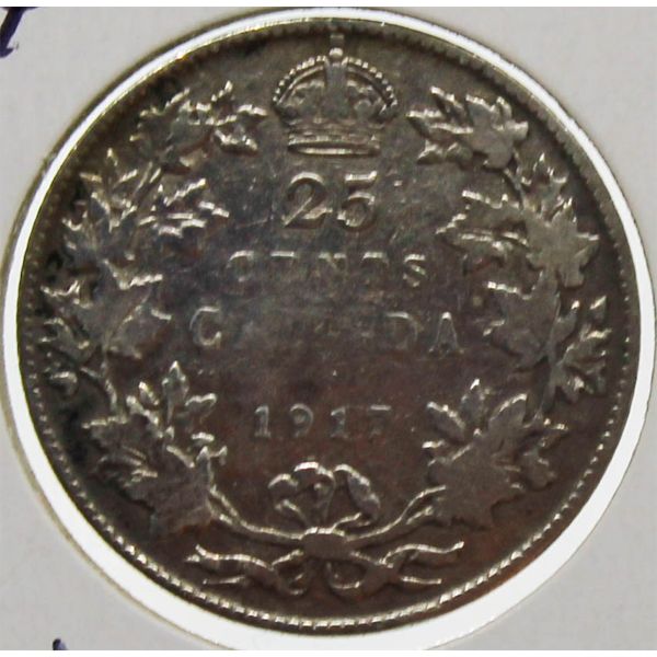 1917 CANADIAN SILVER 25 CENT COIN