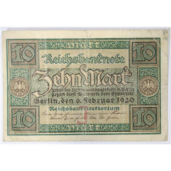 1920 GERMAN 10 MARK BANK NOTE
