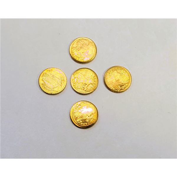 LOT OF 5 GOLD PLATED MINI COINS 