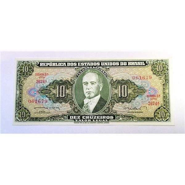FROM BRAZIL, 1962, 10 CRUZEIROS BANK NOTE