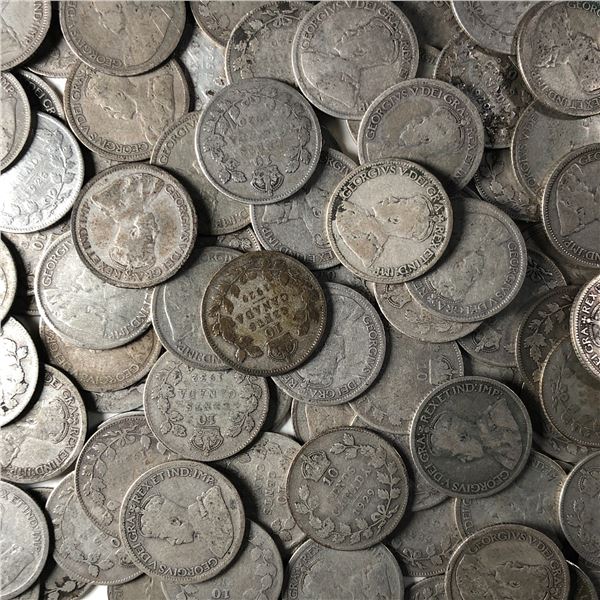 10 Dimes Mixed Dates of King George the 5th No Culls