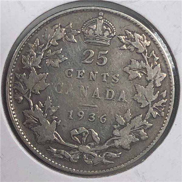 1936 King George V 25 Cents F+