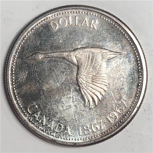 1967 Queen Elizabeth II Canadian Silver Dollar UNC