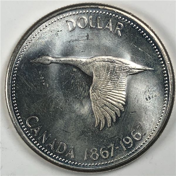 1967 Queen Elizabeth II Canadian Silver Dollar UNC