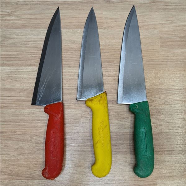 Used, Sharpened Cook Knives, Color Handles - Lot of 3, FrontC