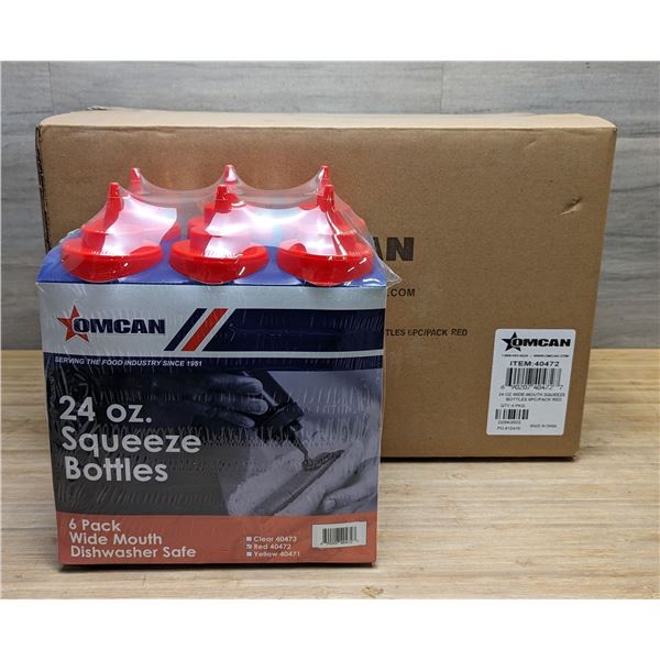 24oz Squeeze Bottles, Red, Omcan 40472 - Lot of 24, MR5-3,5