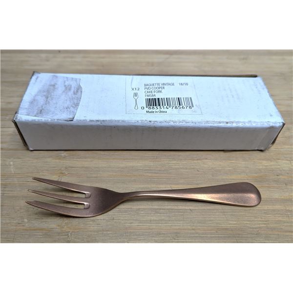 Baguette Vintage Copper Cake Forks, Sola FM584 - Lot of 60 (5 Boxes), L6-CR4