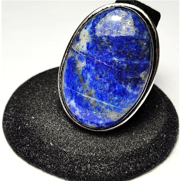 27)  NATURAL OVAL LAPIS LAZULI SIZE 8.5 RING WITH
