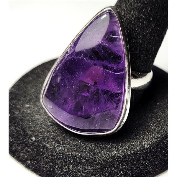 28)  NATURAL PEAR SHAPED AMETHYST SIZE 8.25 RING,