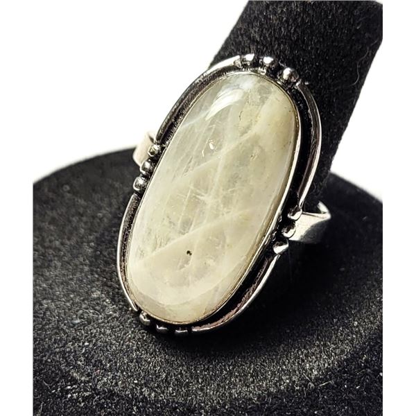 35)  NATURAL OVAL MOONSTONE SIZE 8 RING, SETTING
