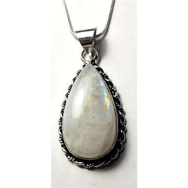23)  NATURAL PEAR SHAPED FIRE MOONSTONE PENDANT