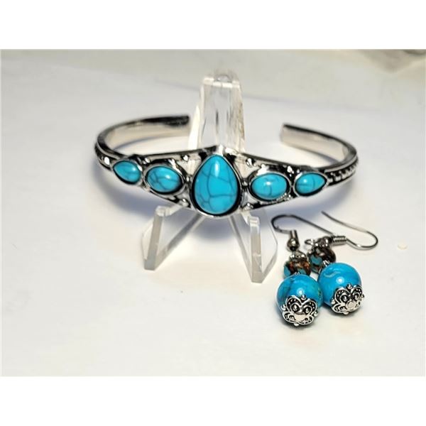 16)  TIBETAN SILVER AND NATURAL TURQUOISE OPEN