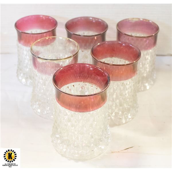 6PC INDIANA GLASS DIAMOND POINT RUBY