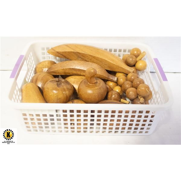 BIN OF WOODEN FRUIT