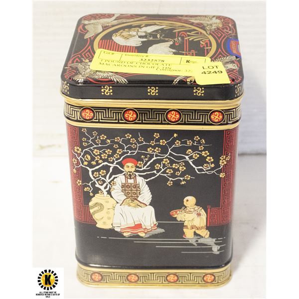 1 POUND OF CHOCOLATE MACAROONS IN GIFT TIN