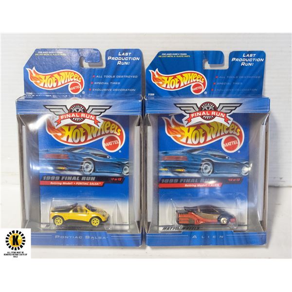 2 HOT WHEEELS FINAL RUN 1999 W/ RUBBER TIRES