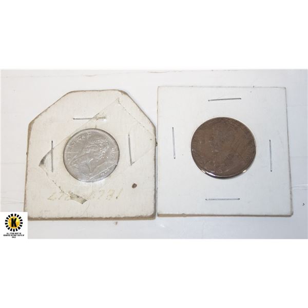 1918 CANADA PENNY PLUS SILVER NICKEL WITH RABBIT