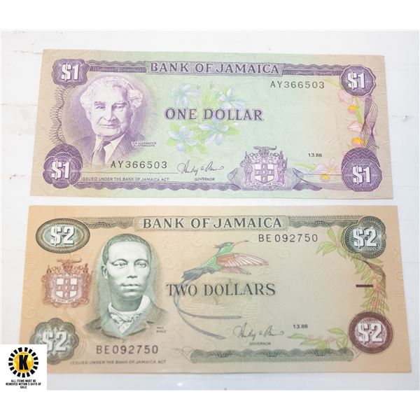 1986 JAMAICA $1 - $2 NOTES