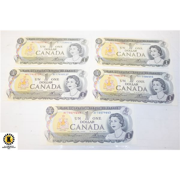 5 X 1973 CANADA $1 BILLS