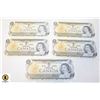 Image 1 : 5 X 1973 CANADA $1 BILLS
