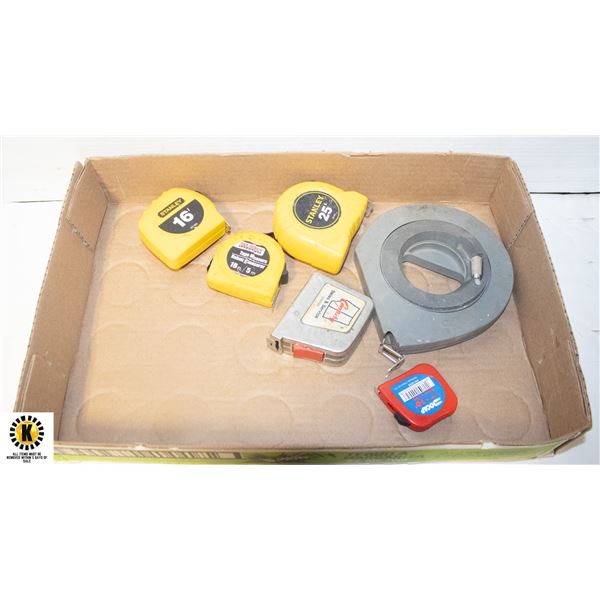 FLAT OF STANLEY TAPE MEASURES PLUS CLOSED REEL TAP