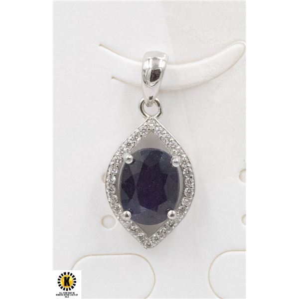 #22-HEATED BLUE SAPPHIRE & CZ PENDANT