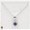 Image 1 : #47-HEATED BLUE SAPPHIRE & CZ PENDANT NECKLACE 18"