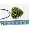 Image 1 : BLOWN GLASS YELLOW GREEN HEART NECKLACE 18"