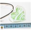 Image 1 : BLOWN GLASS GREEN WHITE HEART NECKLACE 18"
