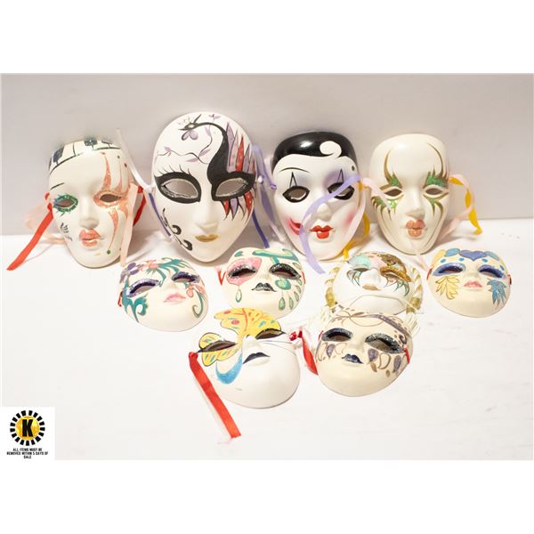 FLAT OF SMALL VINTAGE CERAMIC MASKS