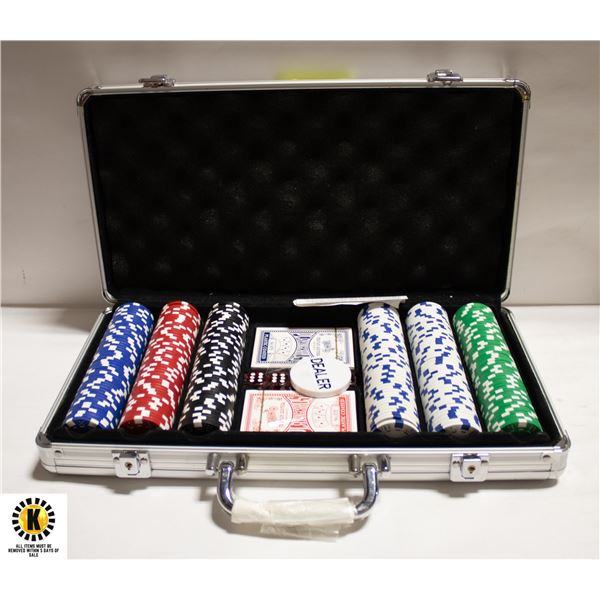 NEW 300 POKER CHIPS, NEW CARDS, 5 DICE,